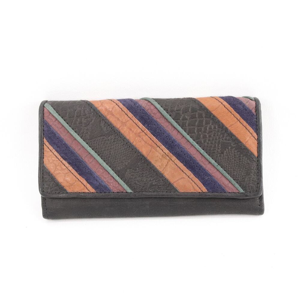 Michael Stevens Leather Wallet Women Trifold Multicolor Striped Clutch ID Cards